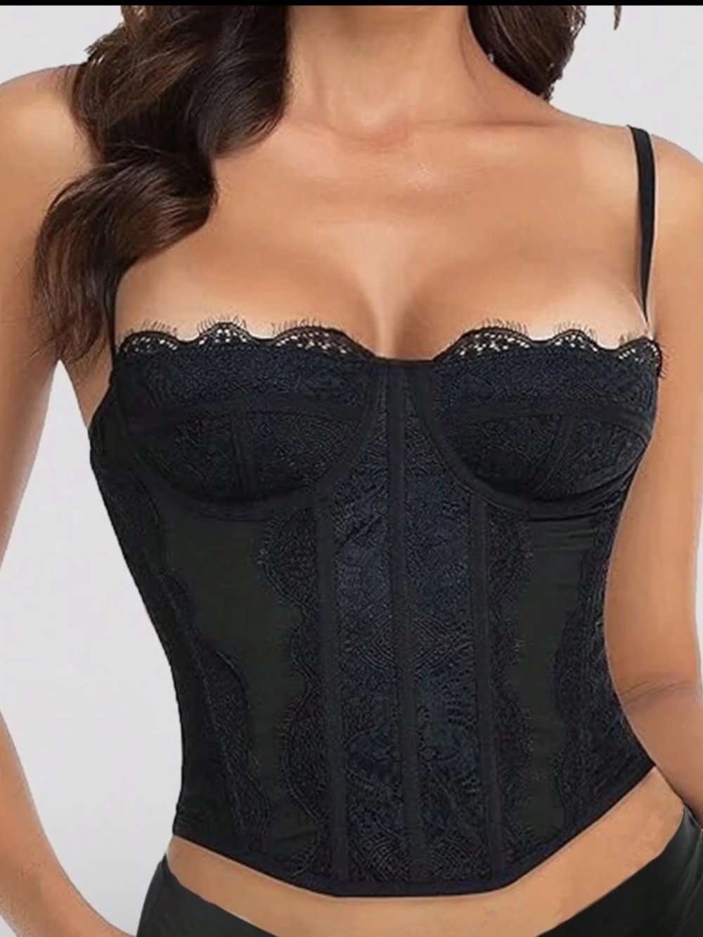 Black Lace Longline Bustier Corset Top - Women Intimates